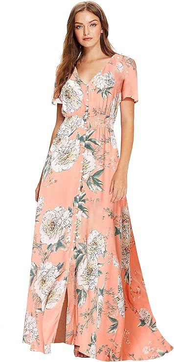 Milumia Women's Button Down Split Floral Print Flowy Party Maxi Dress | Amazon (US)