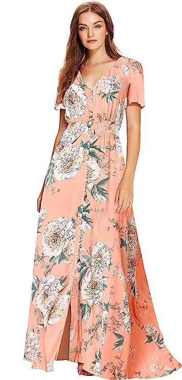 Milumia Women's Button Down Split Floral Print Flowy Party Maxi Dress | Amazon (US)