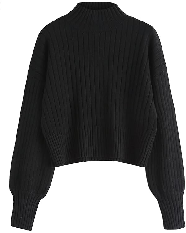 ZAFUL Women's Mock Neck Sweater Long Sleeve Ribbed Knit Basic Cropped Pullover Sweater | Amazon (US)
