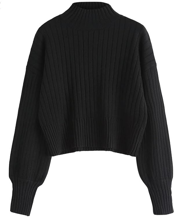 ZAFUL Women's Mock Neck Sweater Long Sleeve Ribbed Knit Basic Cropped Pullover Sweater | Amazon (US)