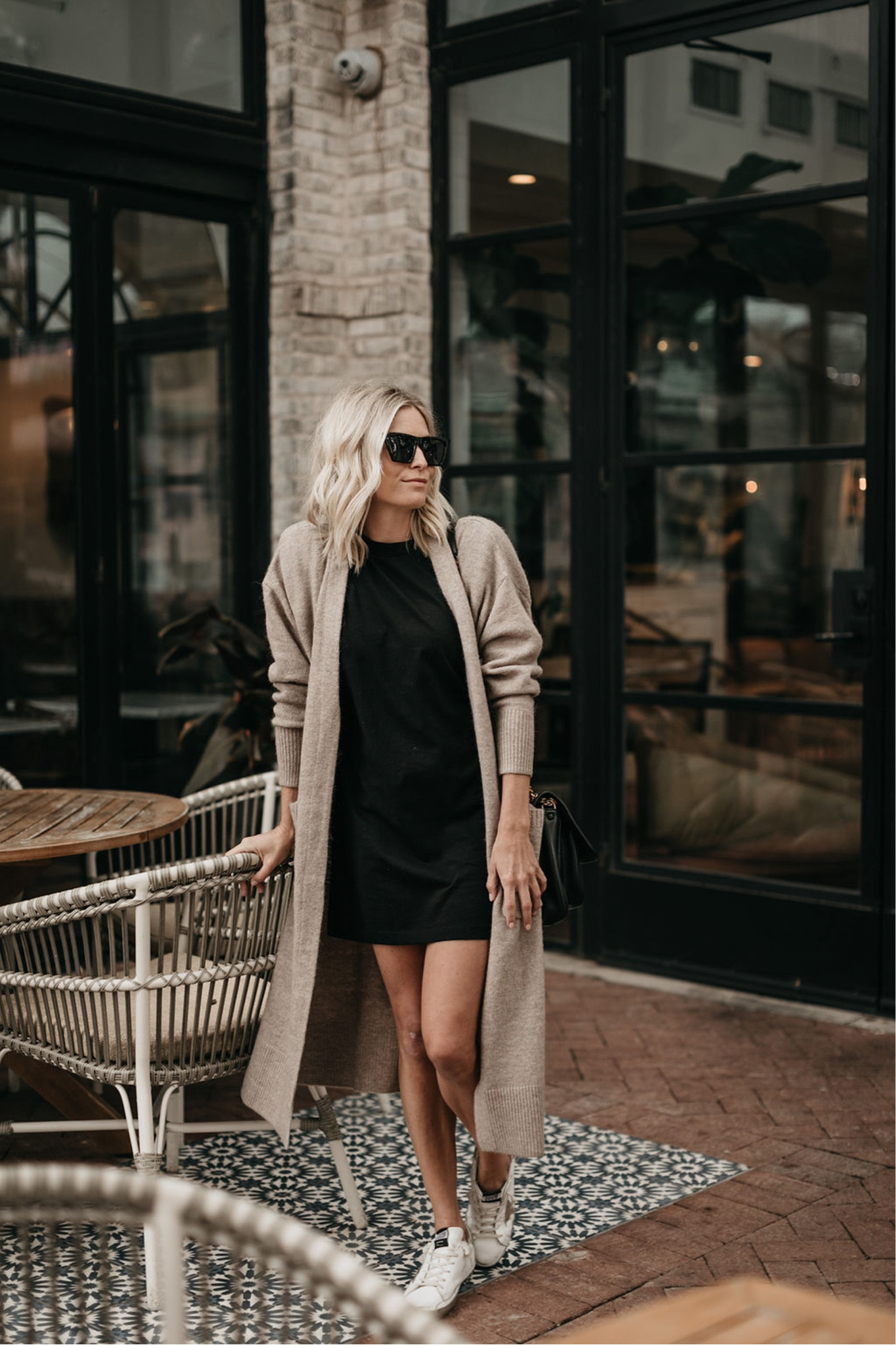 T-shirt dress and a tan cardigan 

#LTKunder100 #LTKSeasonal #LTKstyletip