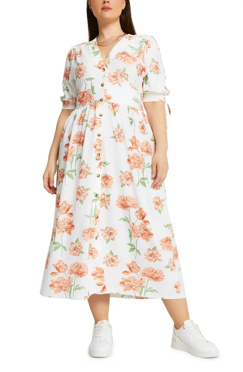 River Island Floral Print Front Button Midi Dress (Plus Size) | Nordstrom | Nordstrom