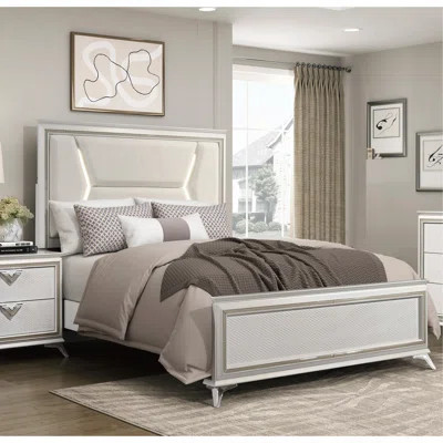 1Pc Modern Luxury Queen Bed Upholstered Headboard With LED Lighting Wooden Bedroom Furniture Antique White Finish And Gold | Wayfair North America