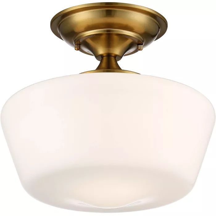 Regency Hill Schoolhouse Ceiling Light Semi Flush Mount Fixture Soft Gold 12" Wide Opal Glass for... | Target