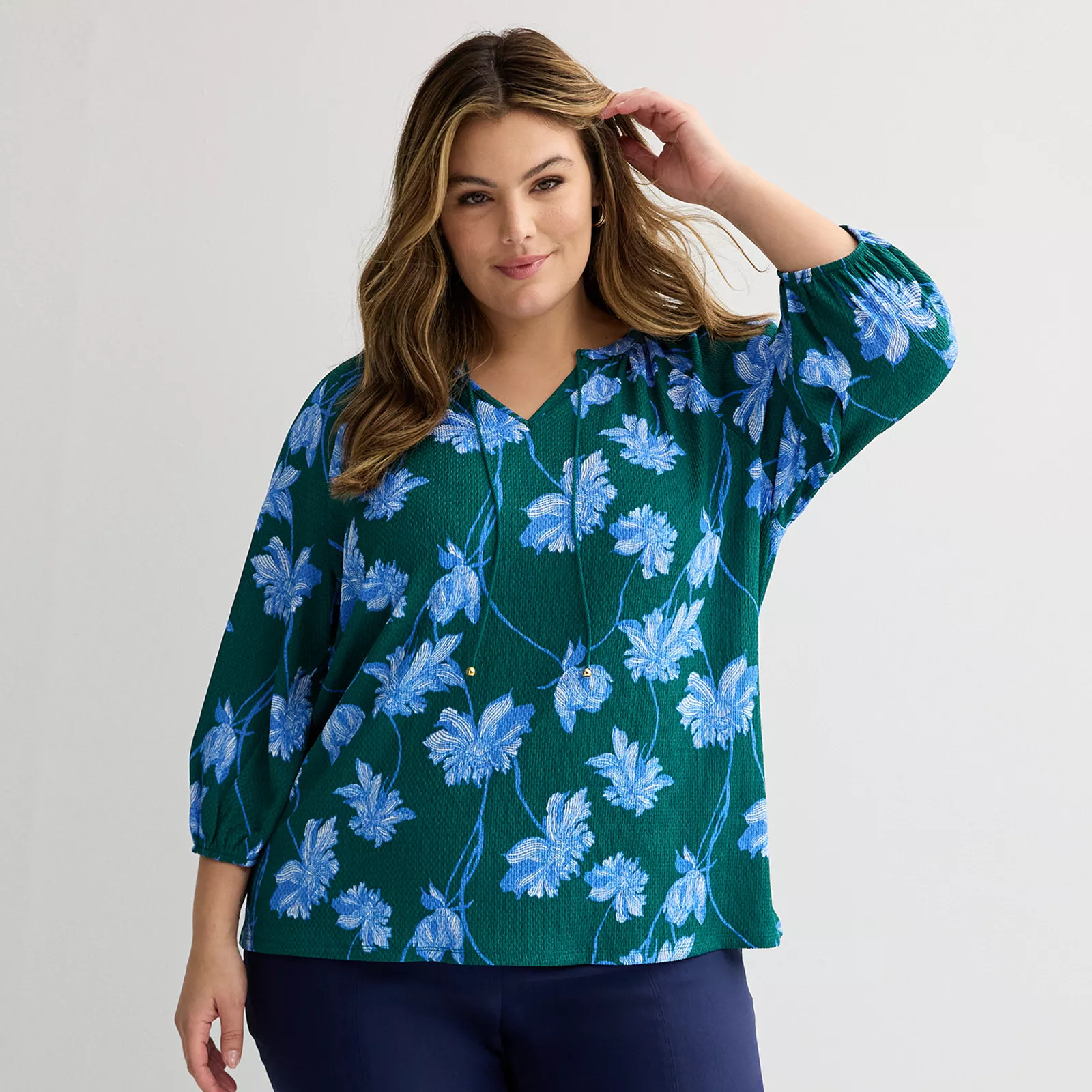 Plus Size Croft & Barrow® 3/4-Sleeve Peasant Top | Kohl's