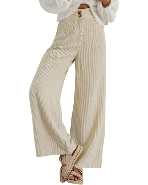 Sidefeel Corduroy Pants for Women 2024 Casual High Waisted Double Buttoned Stretchy Loose Fit Wid... | Amazon (US)