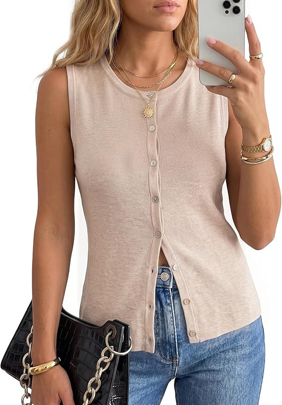 Arach&Cloz Women's Wool Blend Non See Through Button Down Business Casual Tank Tops 2026 | Amazon (US)