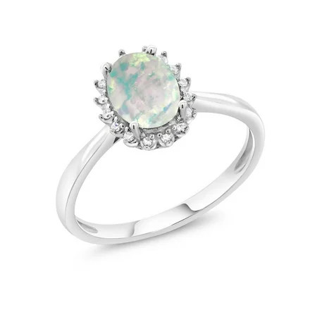 10K White Gold 1.05 Ct Oval White Simulated Opal Engagement Ring with Diamonds | Walmart (US)
