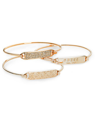 GUESS Rose Gold-Tone 3-Pc. Set Plate and Wire Bangle Bracelets - Macy's | Macy's