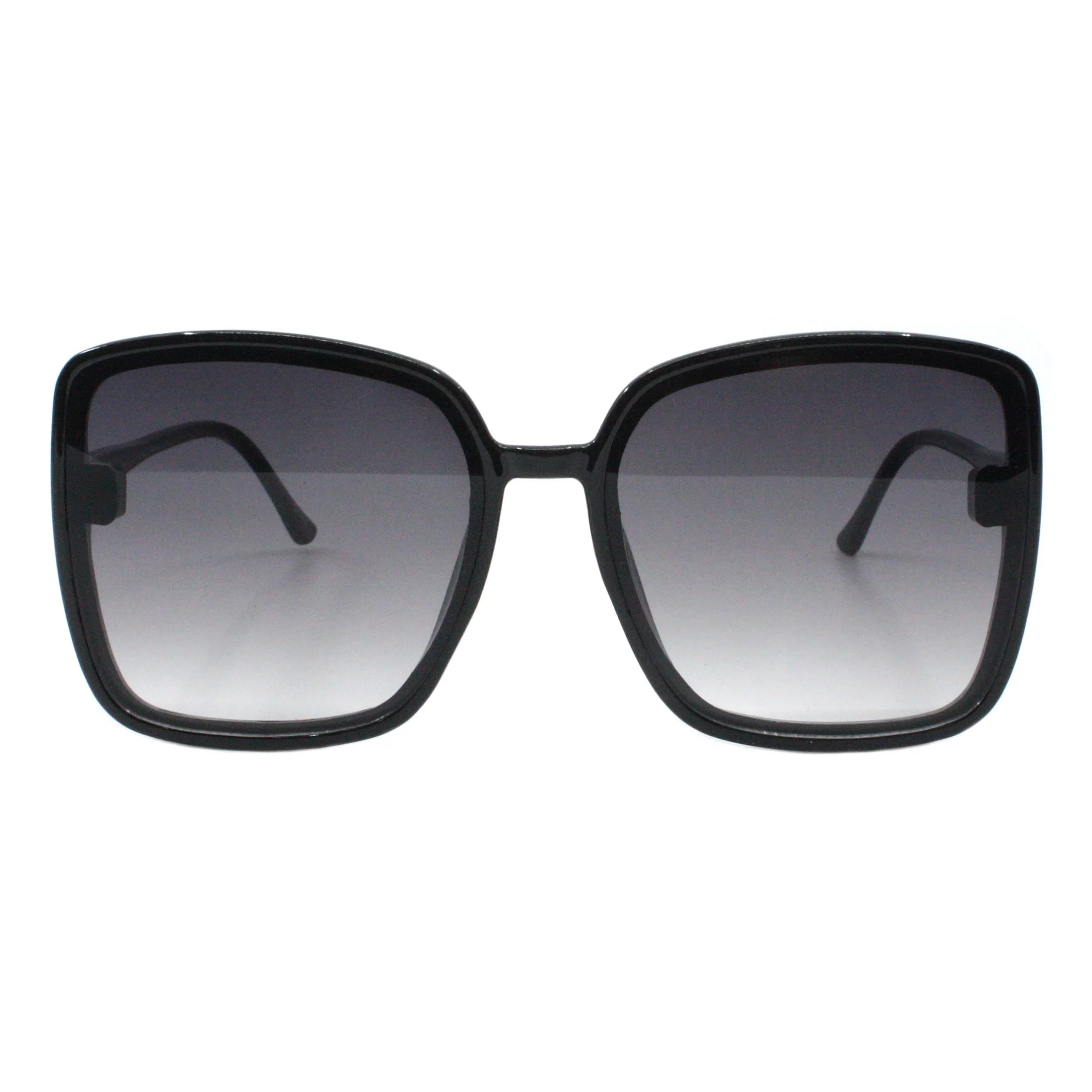 Womens Square Sunglasses Trendy Fashion Minimal Thin Frame UV 400 Black | Walmart (US)