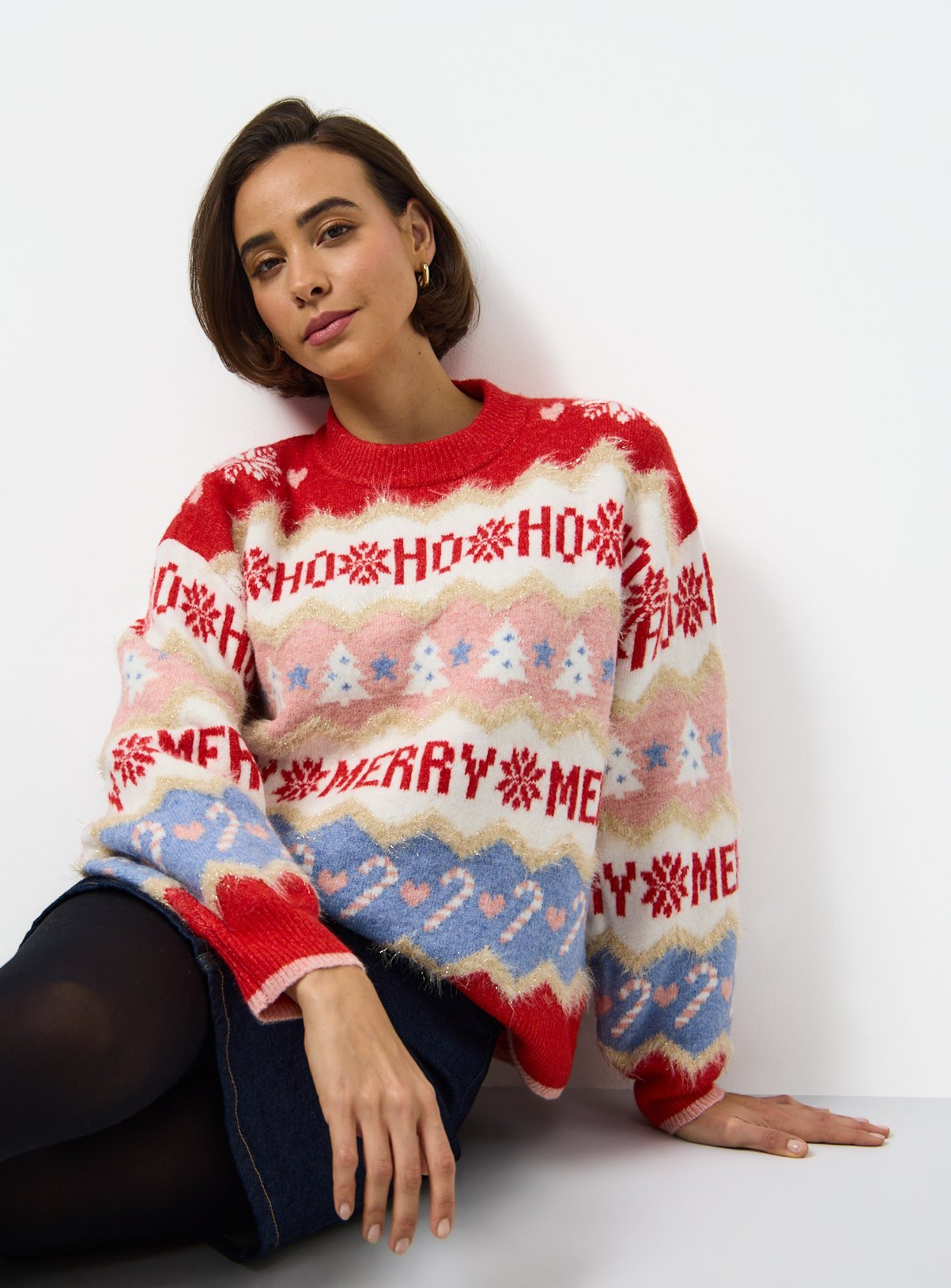 Red Merry Slogan Sparkle Christmas Jumper 24 | argos.co.uk