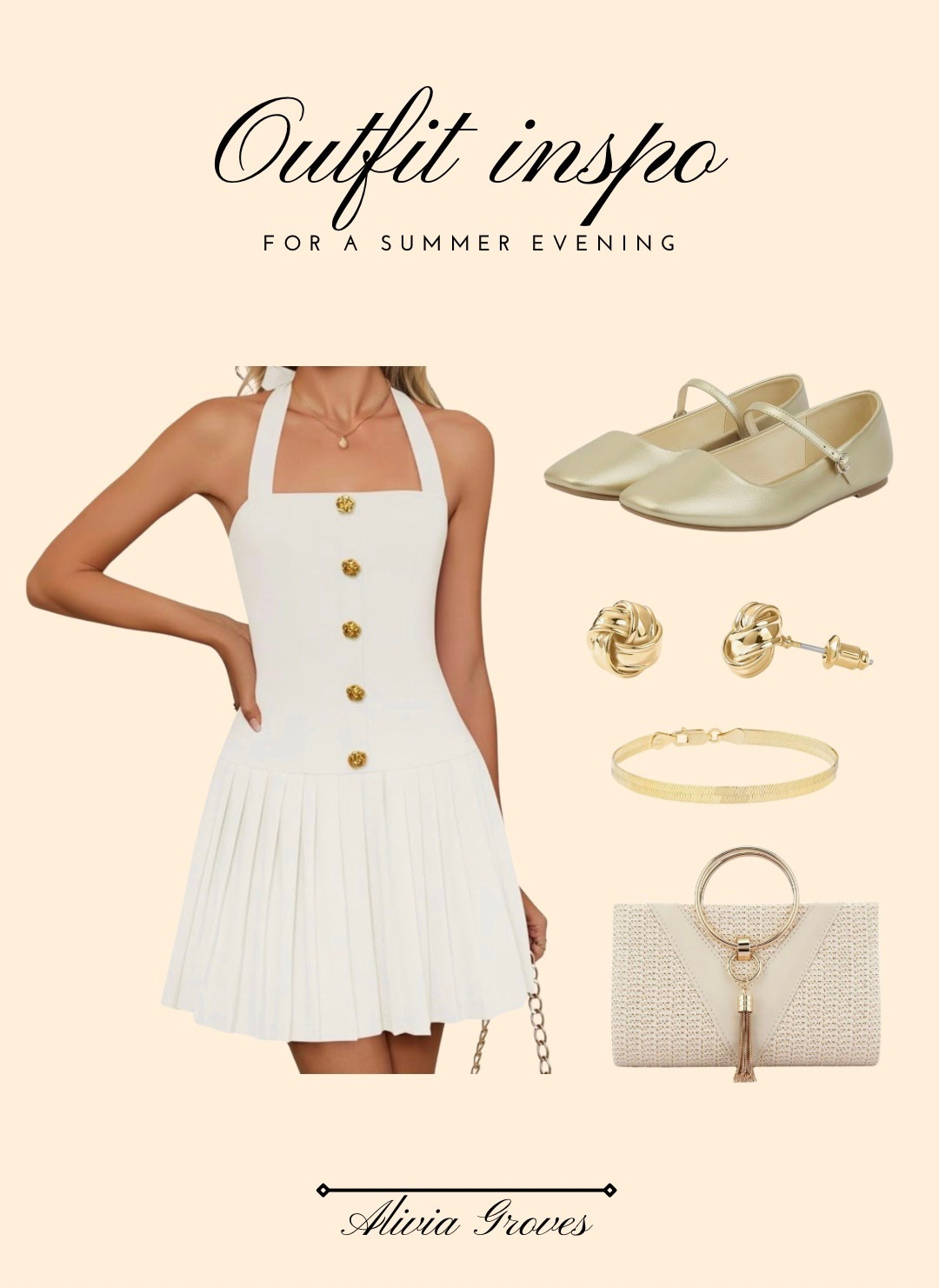 I put together this inspo board because I fell in love with this dress! These are some accessory options that tie in really well with the gold/white color palette🔅🤍✨

#amazonfashion #inspoboard #ootd #summerfashion #eveningattire 

#LTKShoeCrush #LTKStyleTip #LTKFindsUnder100
