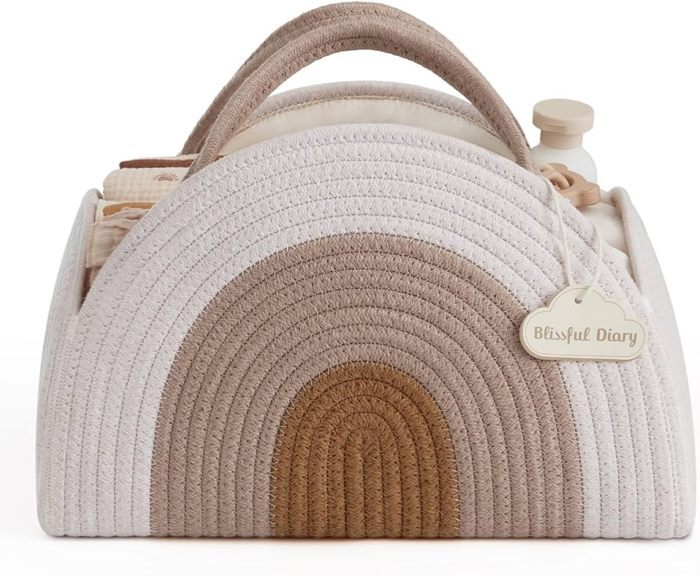 Blissful Diary Baby Diaper Caddy Organizer, Cotton Rope Diaper Caddy Basket, Large Storage Basket... | Amazon (US)