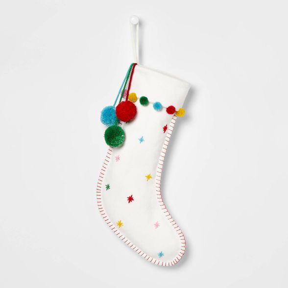 Pom Pom Felt Christmas Stocking with Multicolored Snowflakes - Wondershop™ | Target