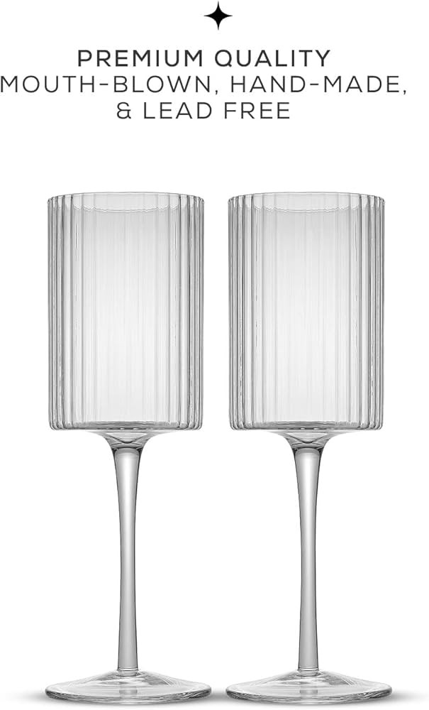 JoyJolt Fluted Wine Glasses – ELLE 11.5oz White Wine Glasses Set of 2 Long Stem Wine Glasses. U... | Amazon (US)