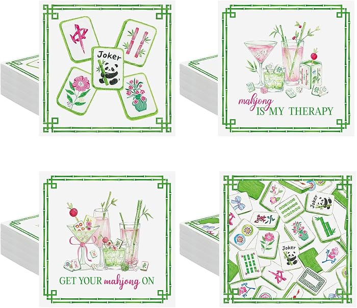 100pcs Mahjong Paper Napkins Mahjong Cocktail Napkins 5" x 5" White Green Disposable Guest Napkin... | Amazon (US)