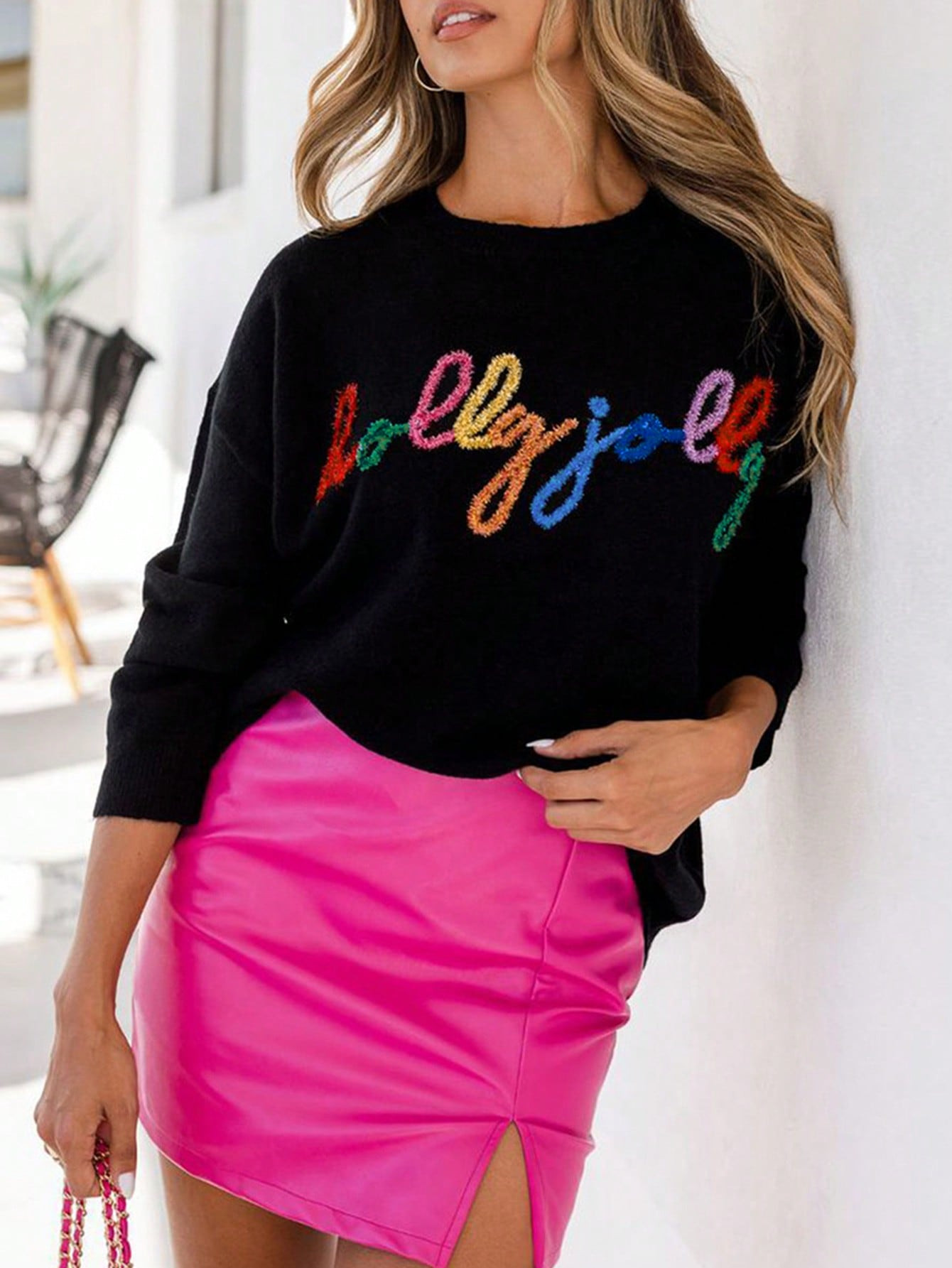 Casual Colorful Letter Round Neck Knitted Sweater For Autumn/winter | SHEIN