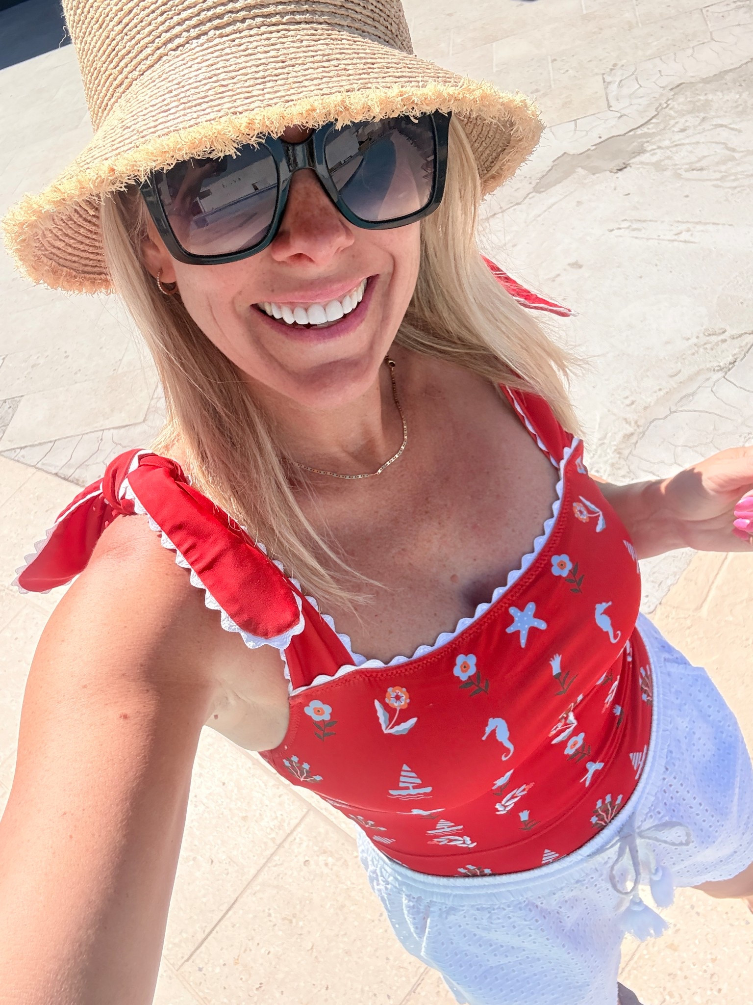 Swimsuit runs tts. Straw bucket hat. Black sunglasses 

#LTKSwim #LTKootd #LTKTravel