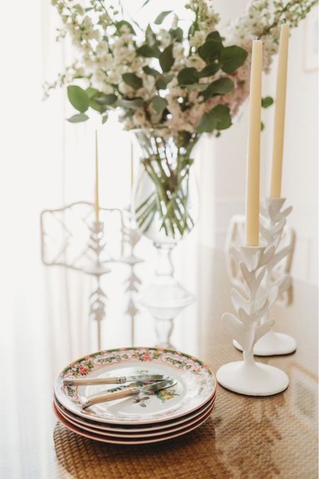 Prettiest candle stick holders! Hurricane vase with flowers is something I have had for many years from Pottery Barn and is no longer made unfortunately. 

#LTKhome #LTKFind #LTKstyletip