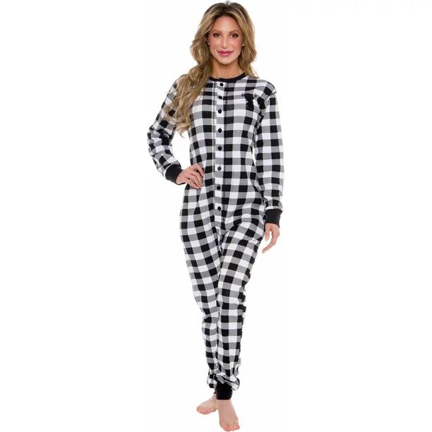 Oh Deer Buffalo Flannel One Piece Pajamas - Women's Union Suit Pajamas with Drop Seat Butt Flap b... | Walmart (US)