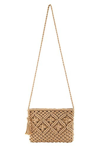 Ayliss Women's Handwoven Crossbody Handbag Summer Beach Shoulder Handbag Cotton Crochet Woven Handmade Purse Bag Tassel (Khaki) | Amazon (US)