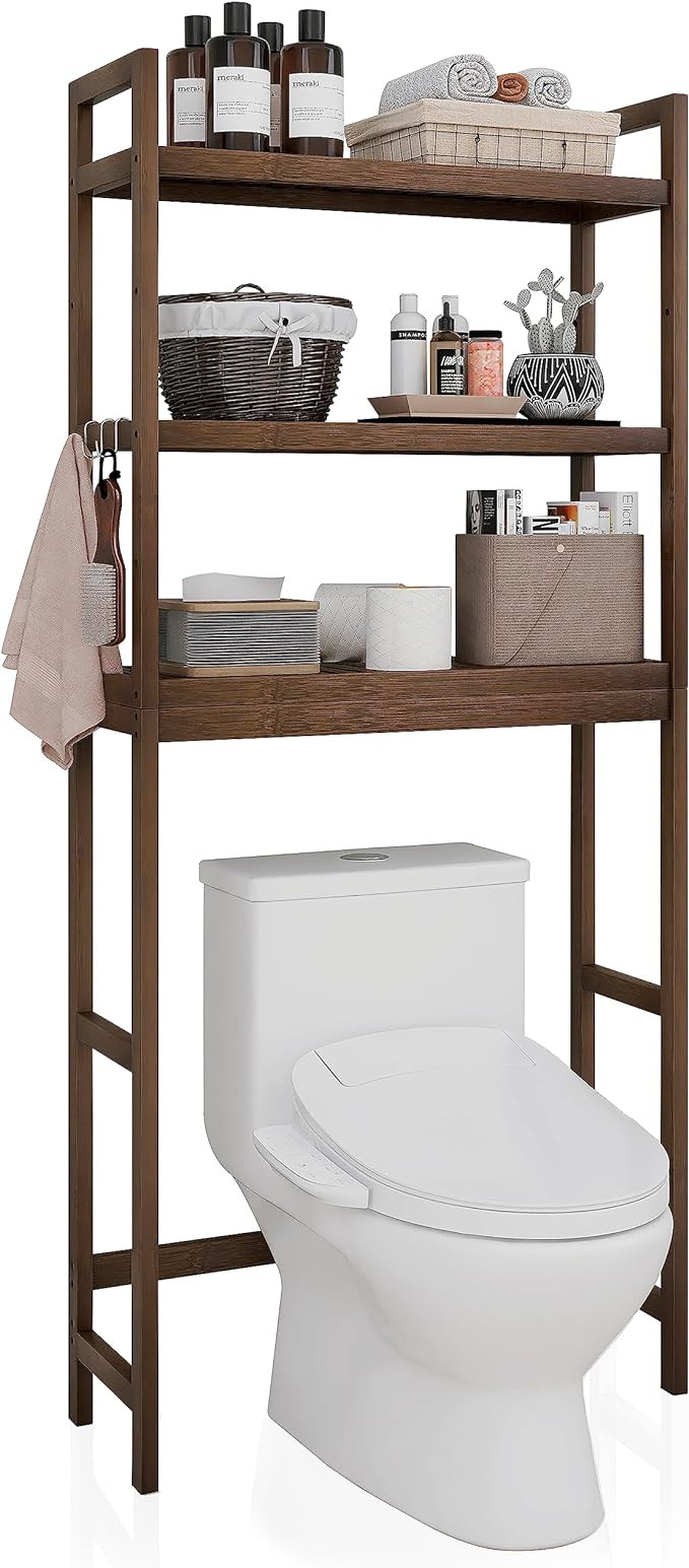 SMIBUY Bathroom Storage Shelf, Bamboo Over-The-Toilet Organizer Rack, Freestanding Toilet Space S... | Amazon (US)