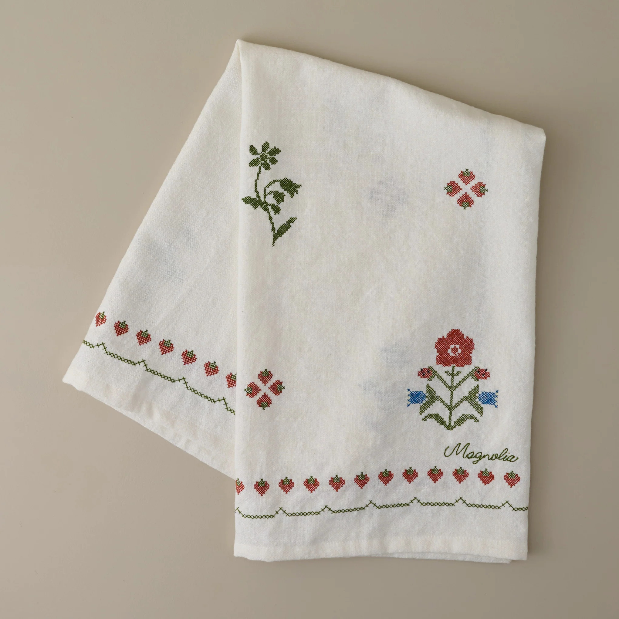 Cross Stitch Strawberry Fields Tea Towel | Magnolia