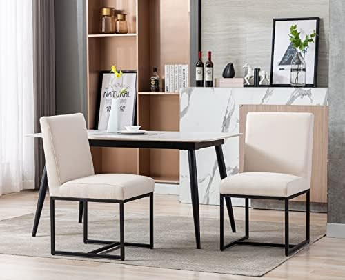 Shunzhi Upholstered Dining Chairs Set of 2 with Black Metal Frame Leg, Mid Century Modern Side Ch... | Amazon (US)