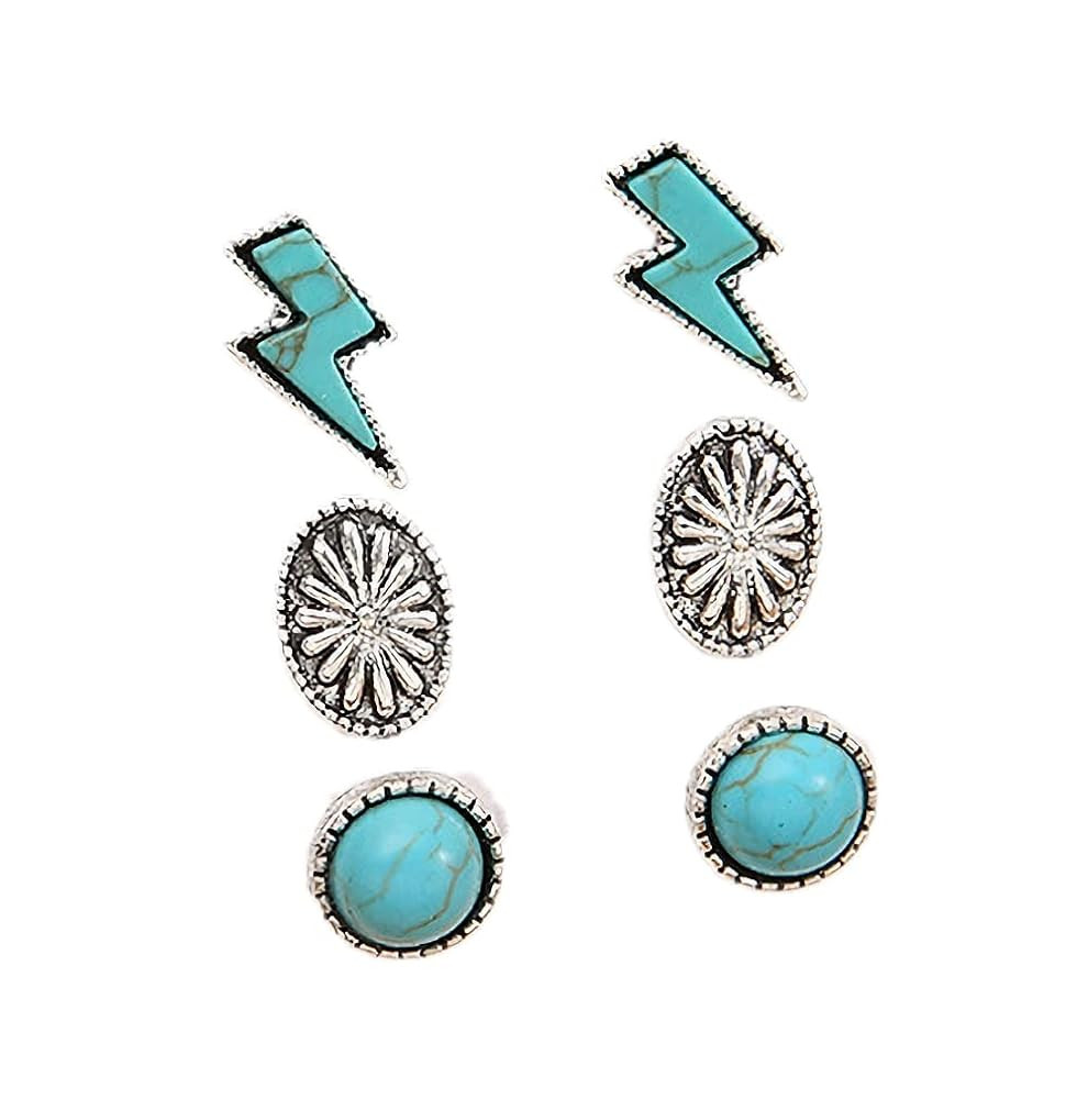 Western Earrings for Women Natural Turquoise Earrings Western Jewelry Lightning Bolt Stud Earring... | Amazon (US)