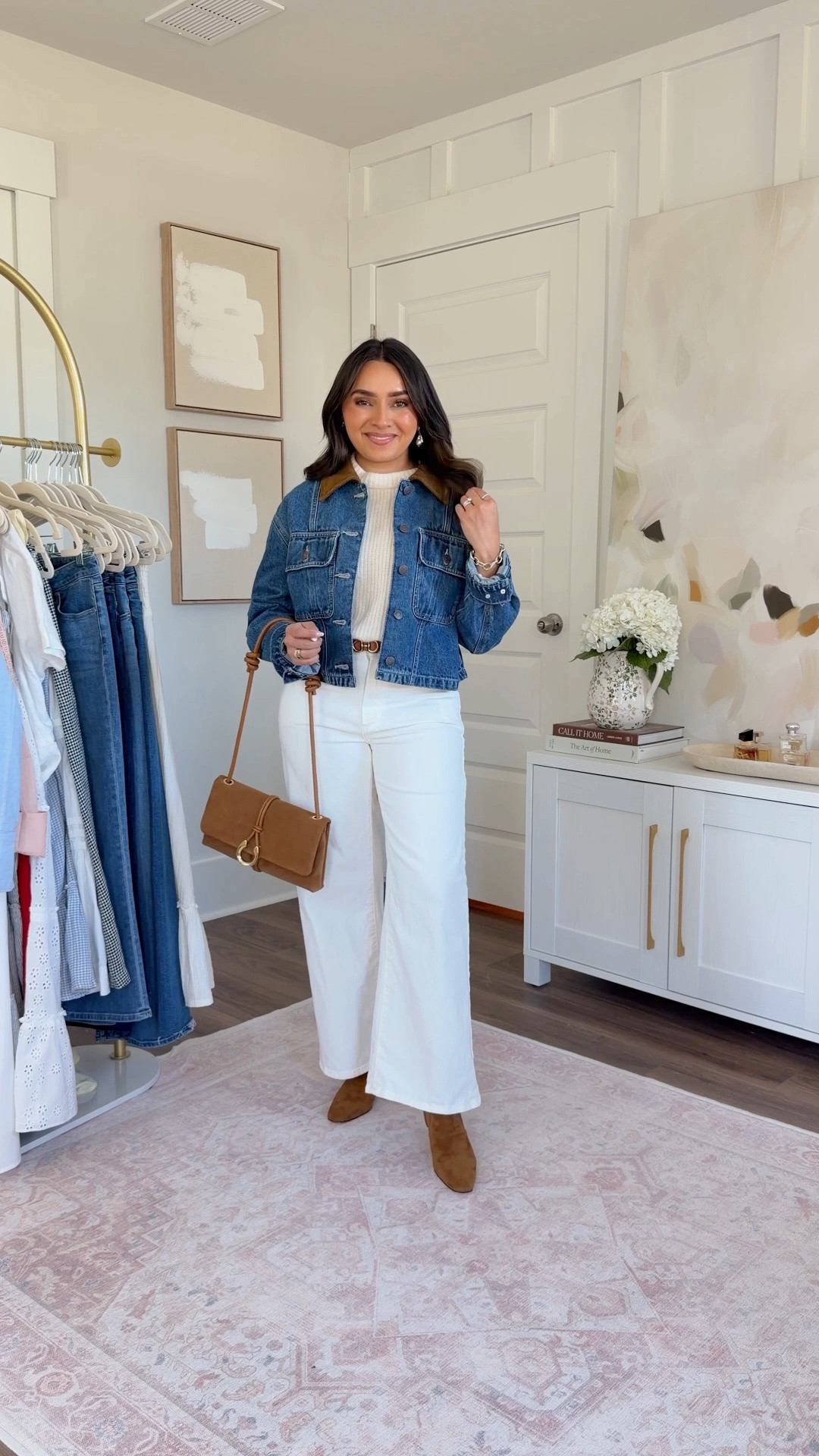 Denim jacket size xxs TTS Cardigan
Cardigan size xs TTS 
Jeans size 26 petite TTS
Boots size 5.5 TTS
Belt size xs TTS

#LTKPetite #LTKSaleAlert #LTKootd