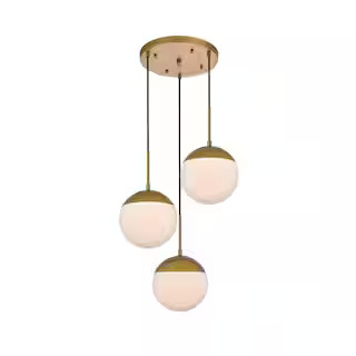 Timeless Home Ellie 3-Light Brass Pendant with 8 in. W x 7.5 in. H Frosted Glass Shade | The Home Depot