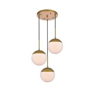 Timeless Home Ellie 3-Light Brass Pendant with 8 in. W x 7.5 in. H Frosted Glass Shade | The Home Depot