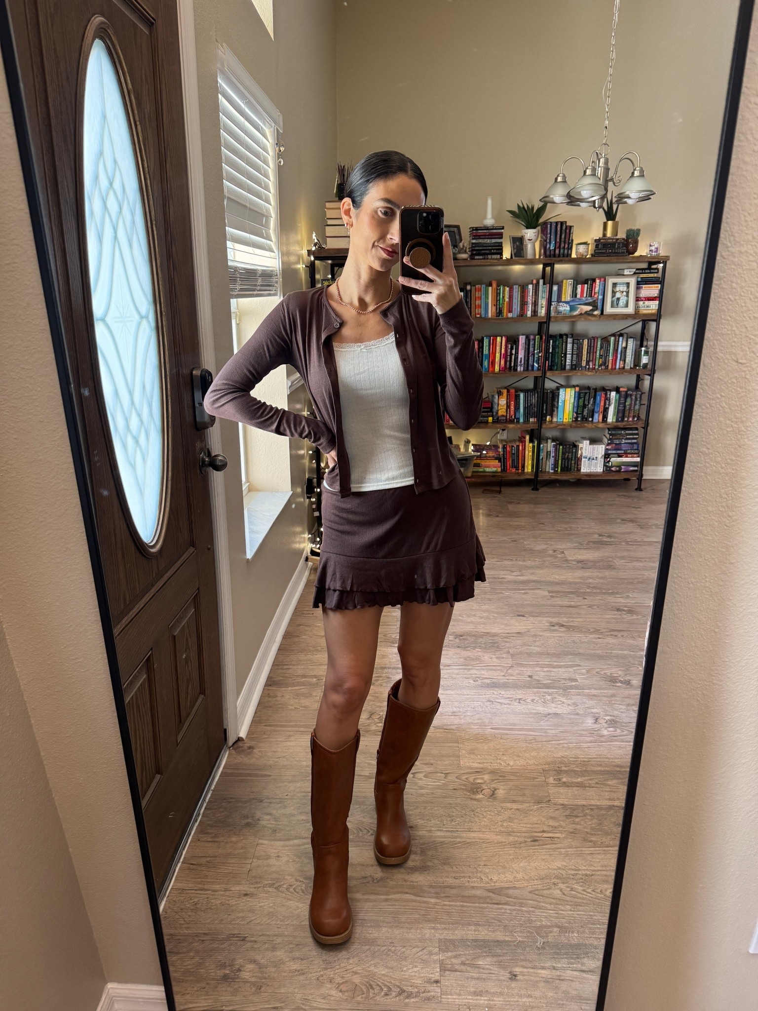 Skirt size S TTS
Tank and cardigan size XS, I should have gotten my normal size S 
Boots size 8 TTS

#LTKShoeCrush #LTKFindsUnder50 #LTKStyleTip