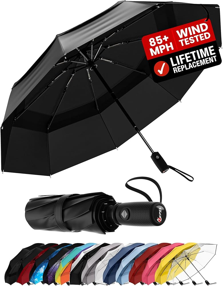 REPEL Windproof Travel Umbrella - Compact & Withstands Winds up to 85MPH , Strongest Premium Auto... | Amazon (US)