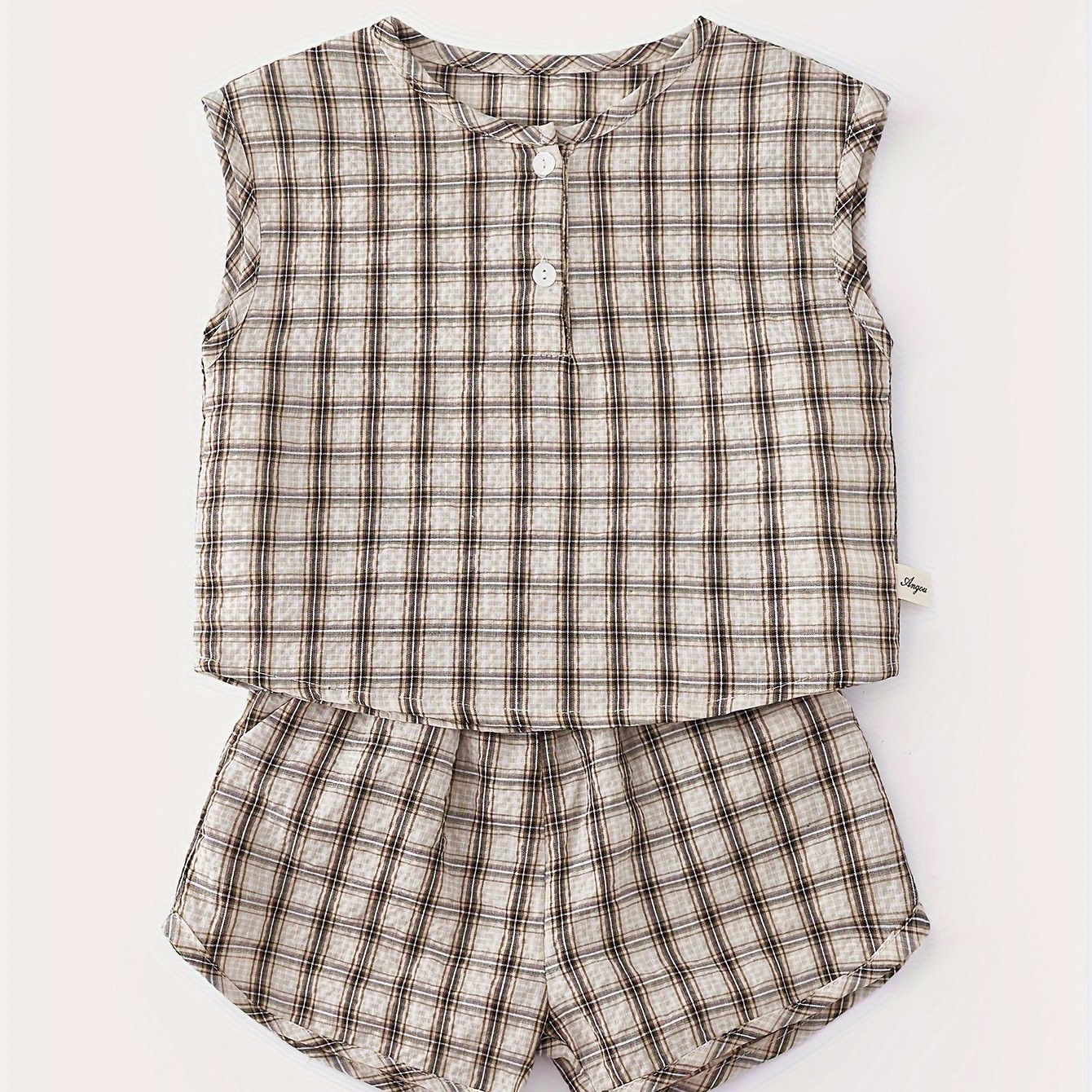 Baby's Plaid Pattern Cotton Summer Set Tank Top Casual - Temu | Temu Affiliate Program