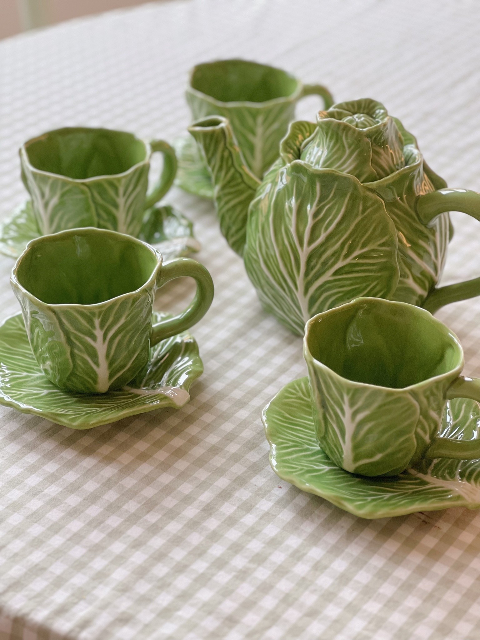 Cabbage ware teapot and teacups with saucers! The cutest for spring decor! 🥬 #easter #spring #cabbage #lettuceware 

#LTKHome #LTKFindsUnder50