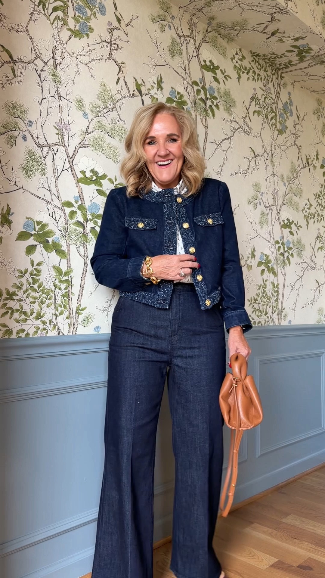 Stunning new arrivals from Ann Taylor. 
Denim jacket with boucle trim size med petite 
Trouser jeans size 8 petite 
Top size medium 
Size up 1/2 in the shoes 

Business casual fall outfit, denim suit, denim jacket

#LTKOver40 #LTKWorkwear #LTKPetite