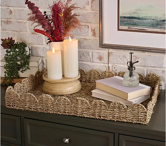 Simply Stunning 26" Woven Scalloped Edge Basket Tray by Janine Graff | QVC