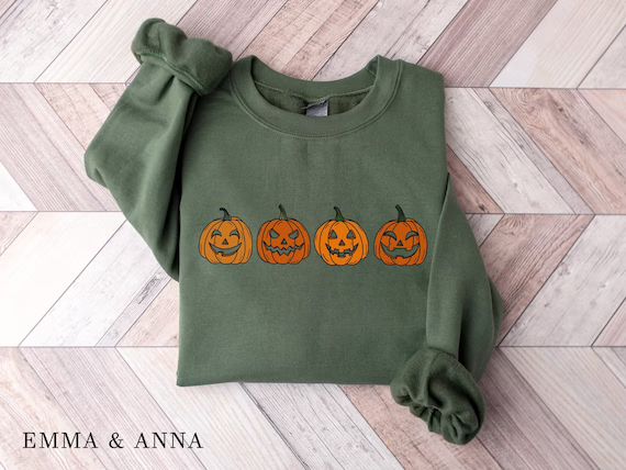 Pumpkin Sweatshirt, Pumpkin Sweater, Jack-o-Lantern Sweatshirt, Halloween Crewneck Sweatshirt, Ha... | Etsy (US)