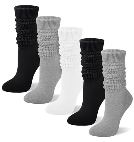 Ludaro 5 Pairs Slouchy Socks for Women, Soft Cotton Long Scrunch Tube Stockings for Women Girls, Casual Crew Boot Thigh High Thick Knit Slouch Socks for Winter | Amazon (US)