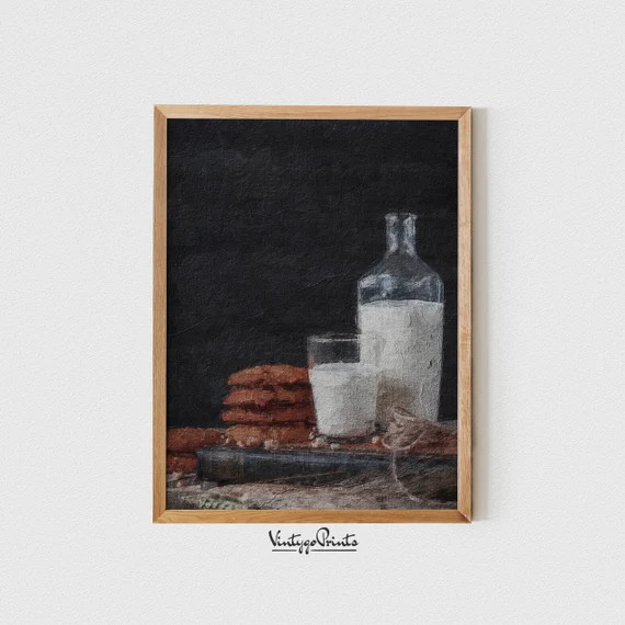 Bottle of Milk and Cookies  Neutral Still Life  Vintage Wall - Etsy | Etsy (US)