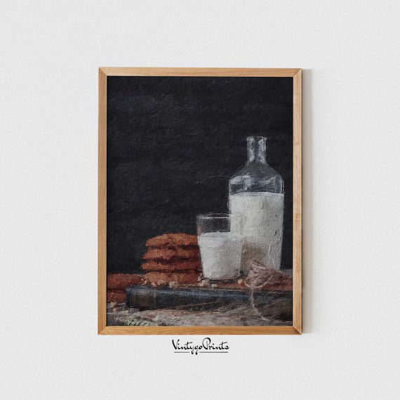 Bottle of Milk and Cookies  Neutral Still Life  Vintage Wall - Etsy | Etsy (US)
