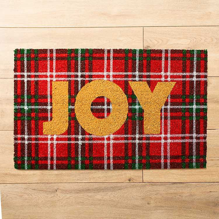 Red Plaid Joy Coir Doormat | Kirkland's Home
