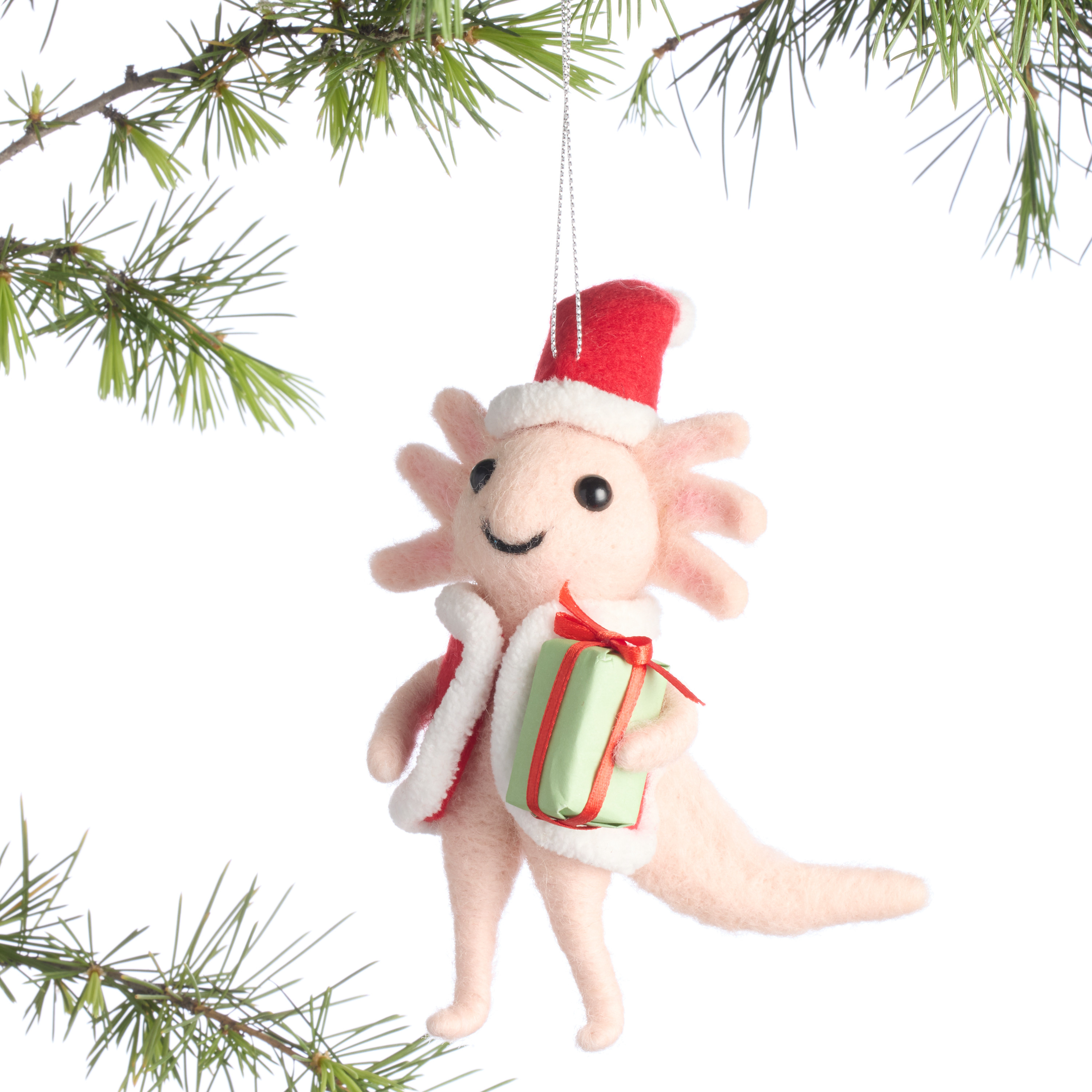Pink Wool Axolotl with Present Ornament | World Market