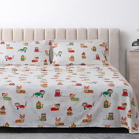 Linery Holiday Print Flannel Sheet Set, One Size, Multiple Colors | JCPenney