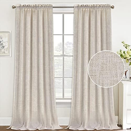 Natural Linen Curtains 108 Inches Extra Long Rod Pocket Semi Sheer Curtain Drapes Elegant Casual Lin | Amazon (US)