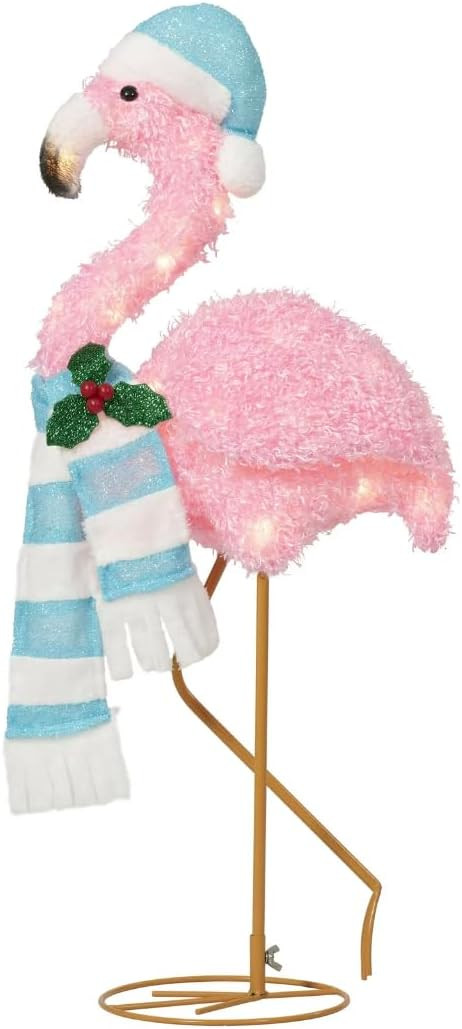Light-Up Fluffy Christmas Flamingo Wearing Blue Hat and Scarf with 35 Clear Incandescent Lights, ... | Amazon (US)