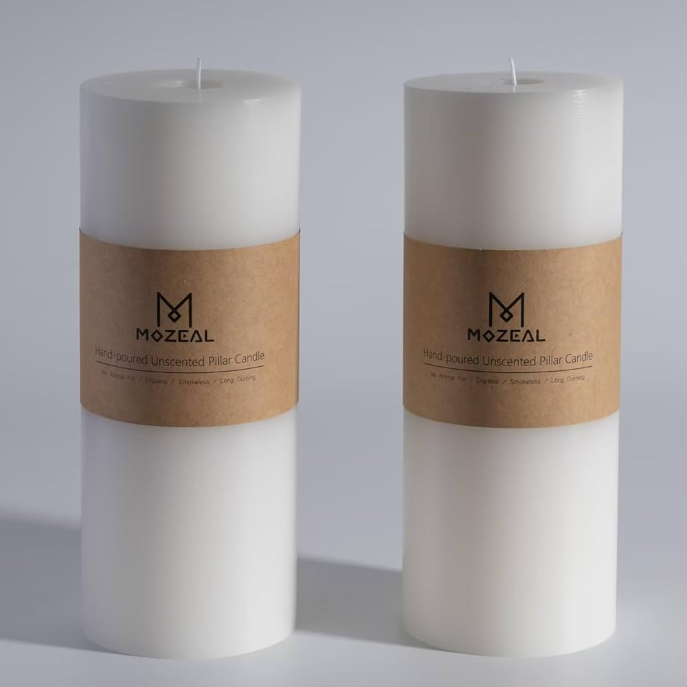 Amazon.com: MOZEAL 4" x 10" Extra-Large White Pillar Candles (Set of 2), Unscented,Dripless, Smok... | Amazon (US)