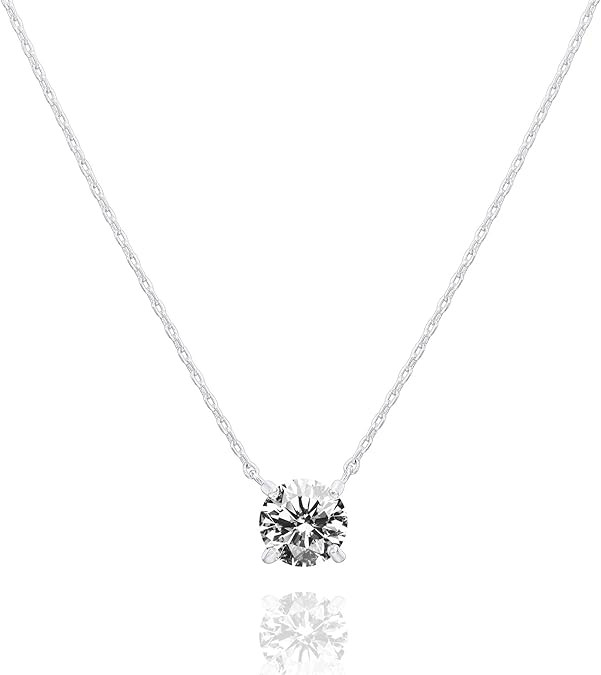 PAVOI 14K Gold Plated Crystal Solitaire 1.5 Carat (7.3mm) Cubic Zirconia Dainty Choker Necklace |... | Amazon (US)