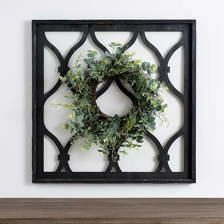 Eucalyptus Wreath Black Trellis Plaque | Kirkland's Home